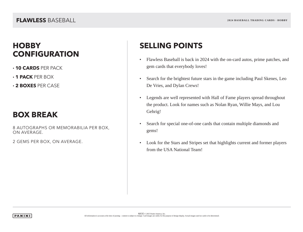 2024 Panini Flawless Baseball Hobby Box