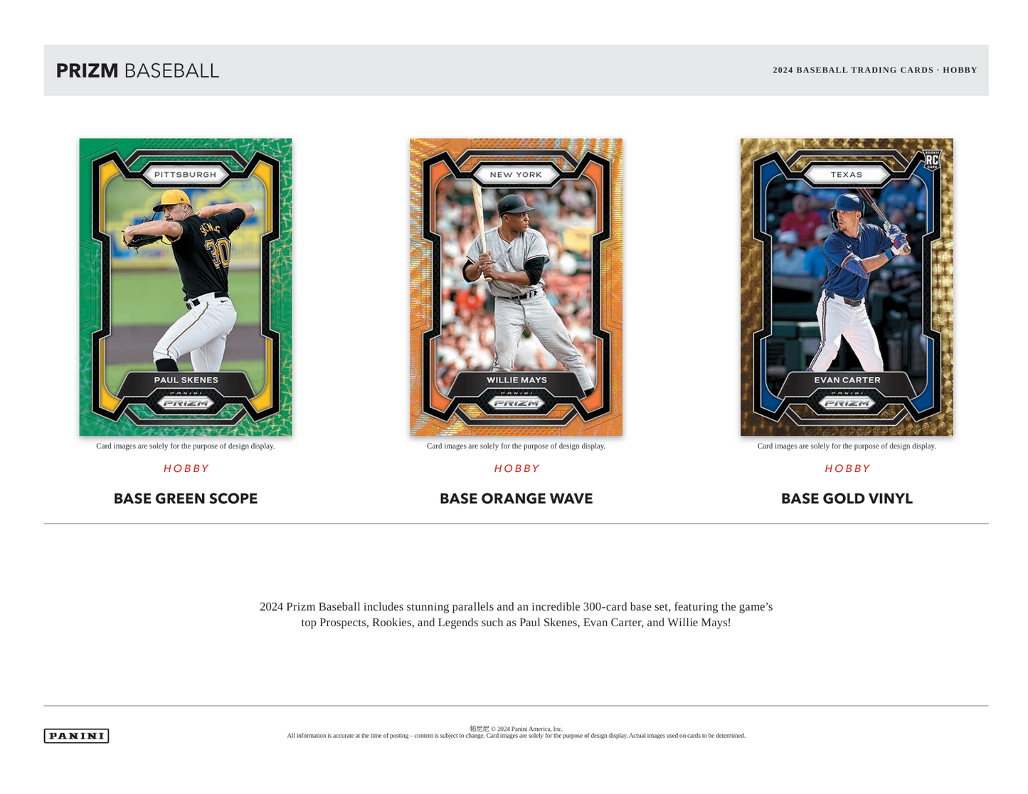 2024 Panini Prizm Baseball Hobby Box Info sheet