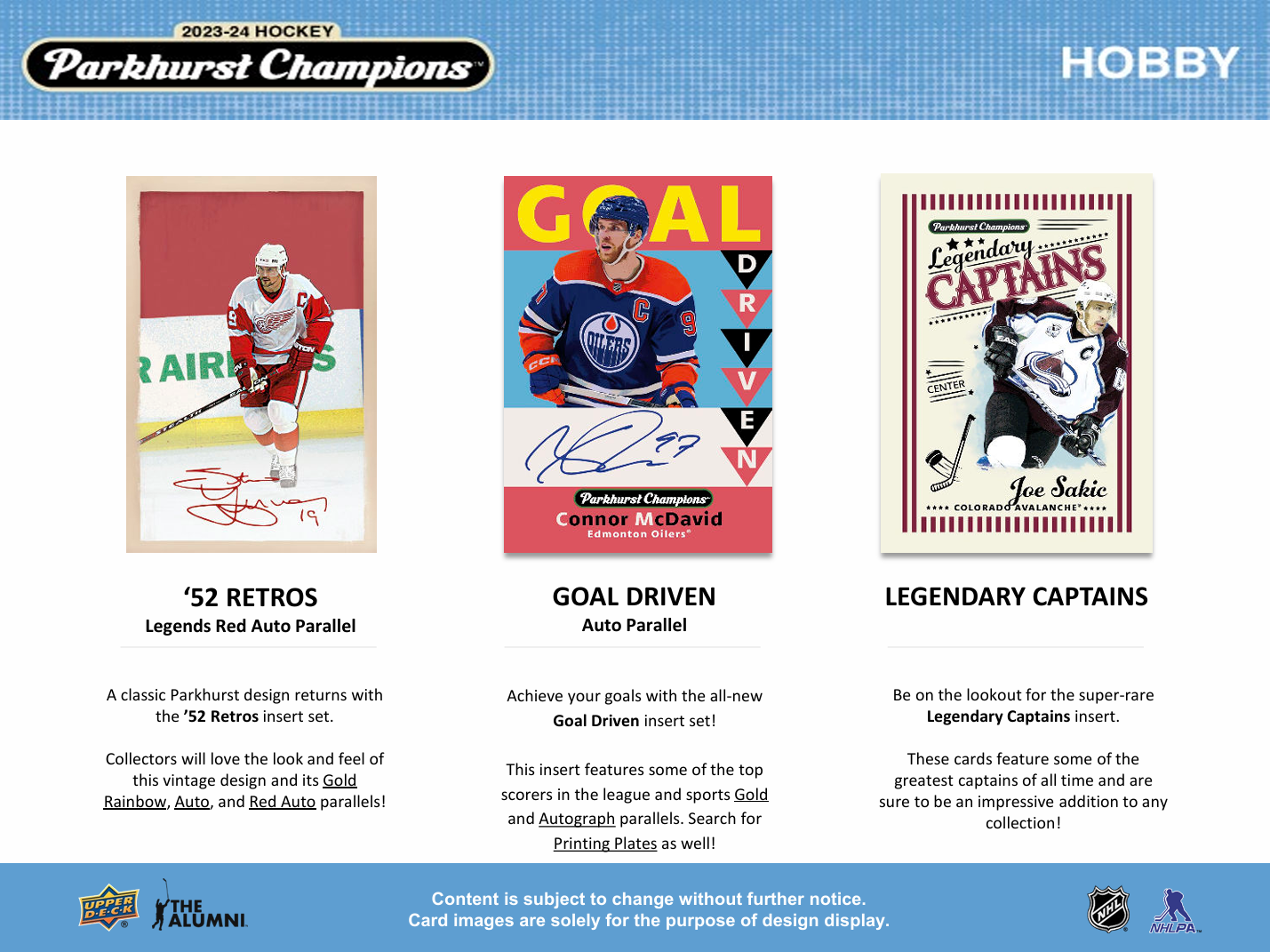Description of 2023-24 Upper Deck Parkhurst Champions Hockey Hobby Box