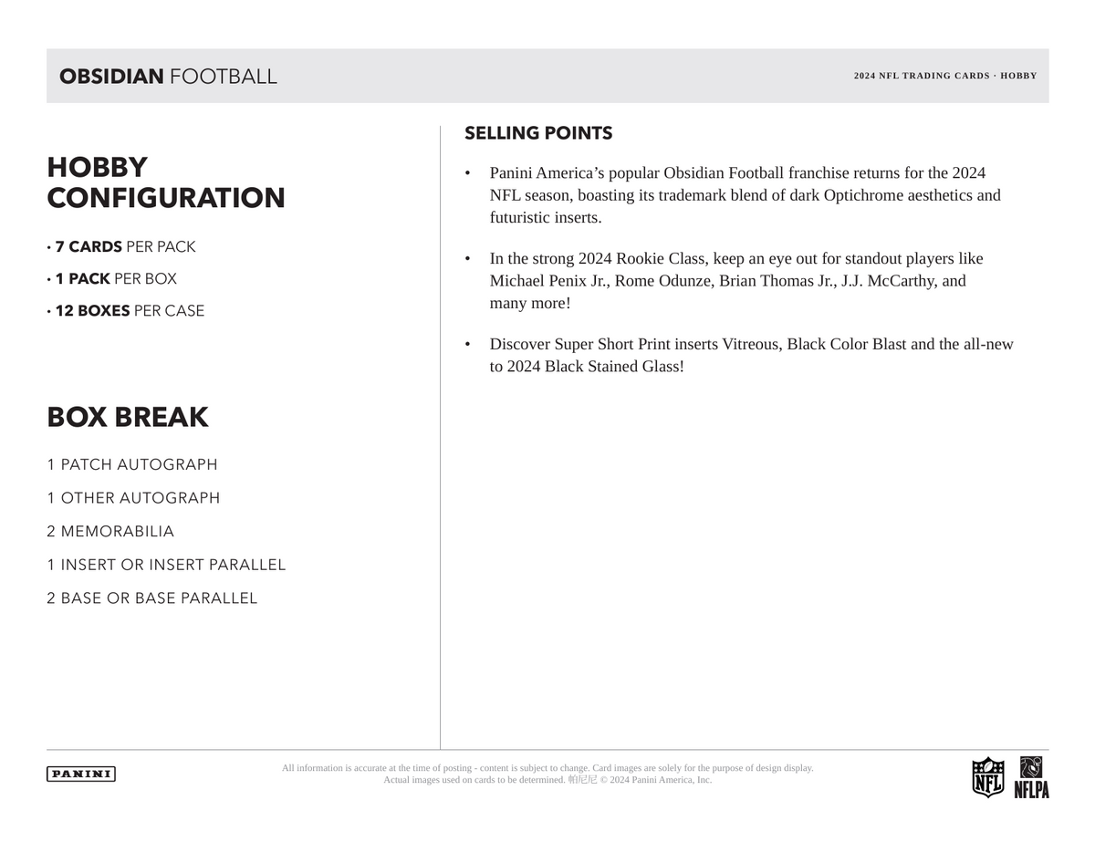 2024 Panini Obsidian Football Hobby Box