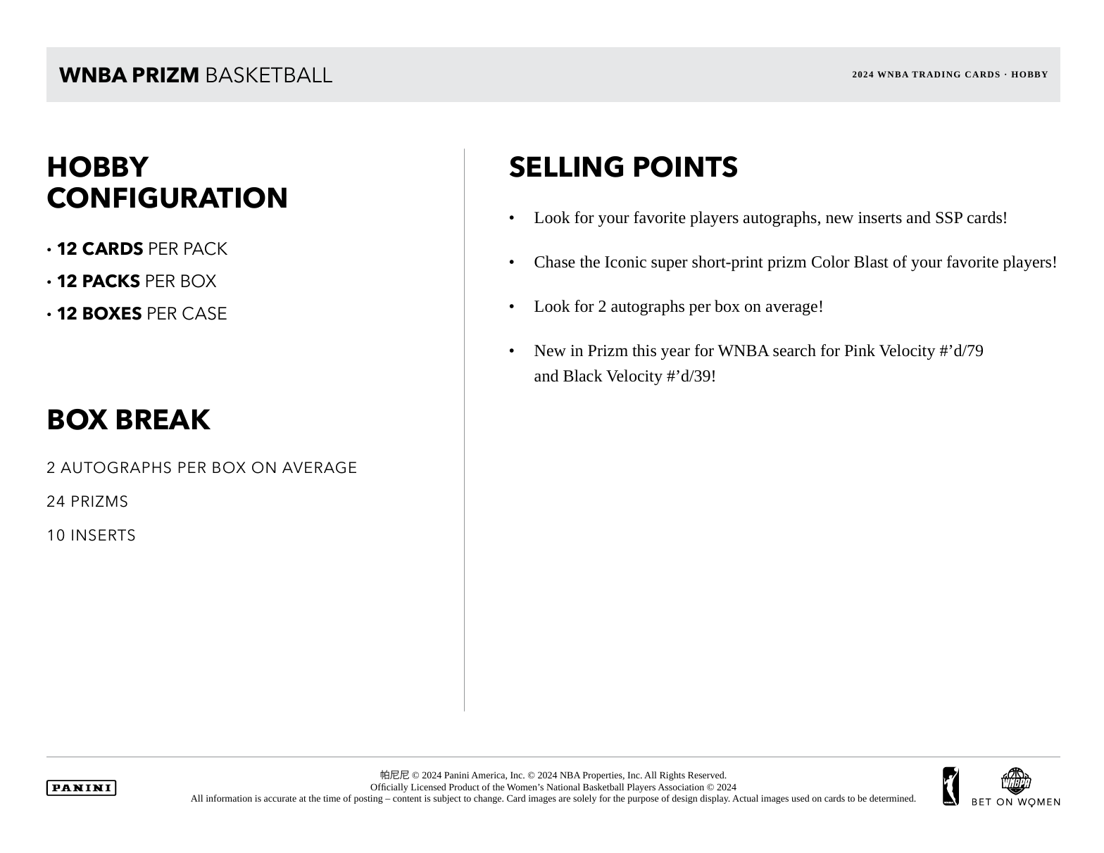 2024 Panini Prizm WNBA Basketball Hobby Box