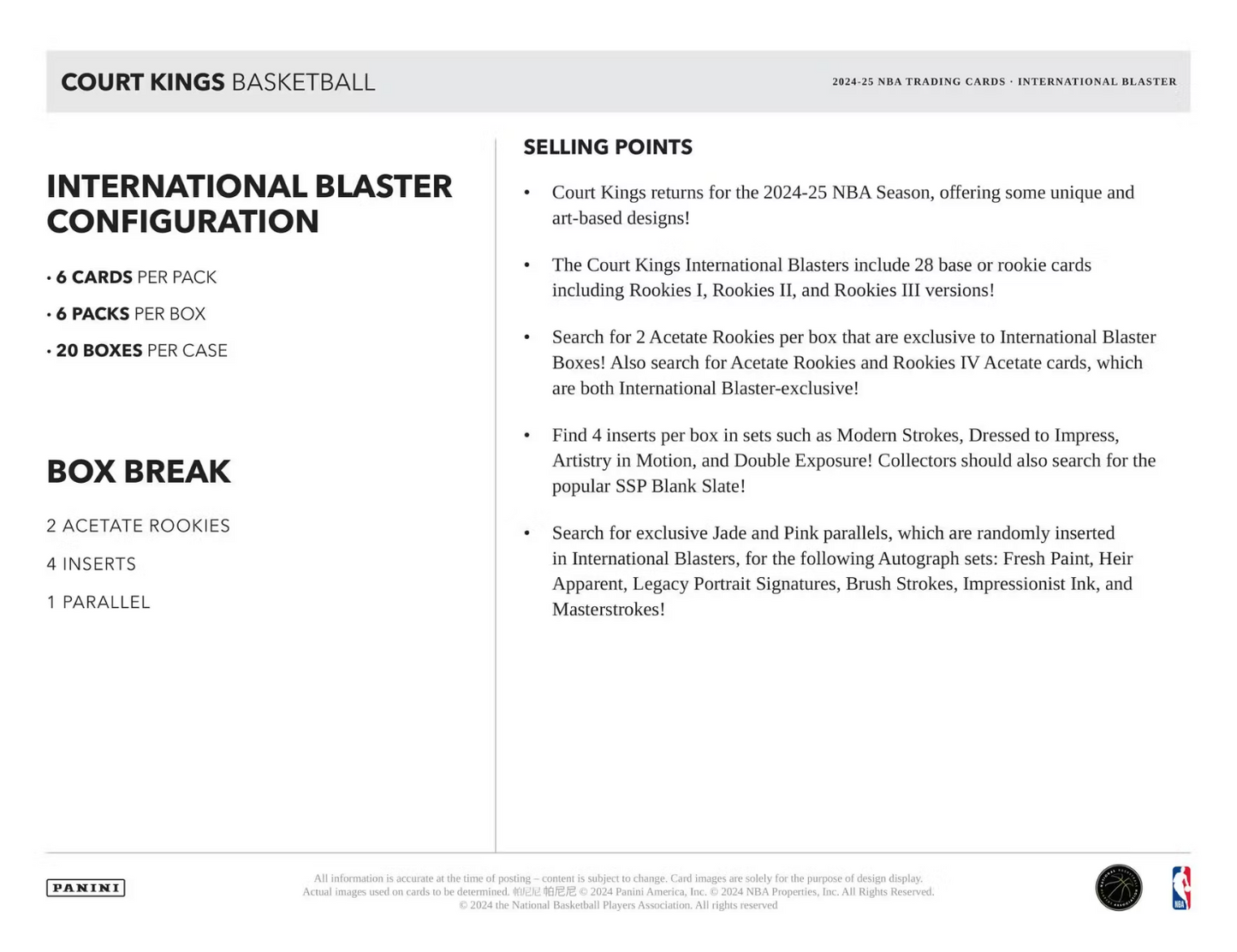 2024-25 Panini Court Kings Basketball International Blaster Box
