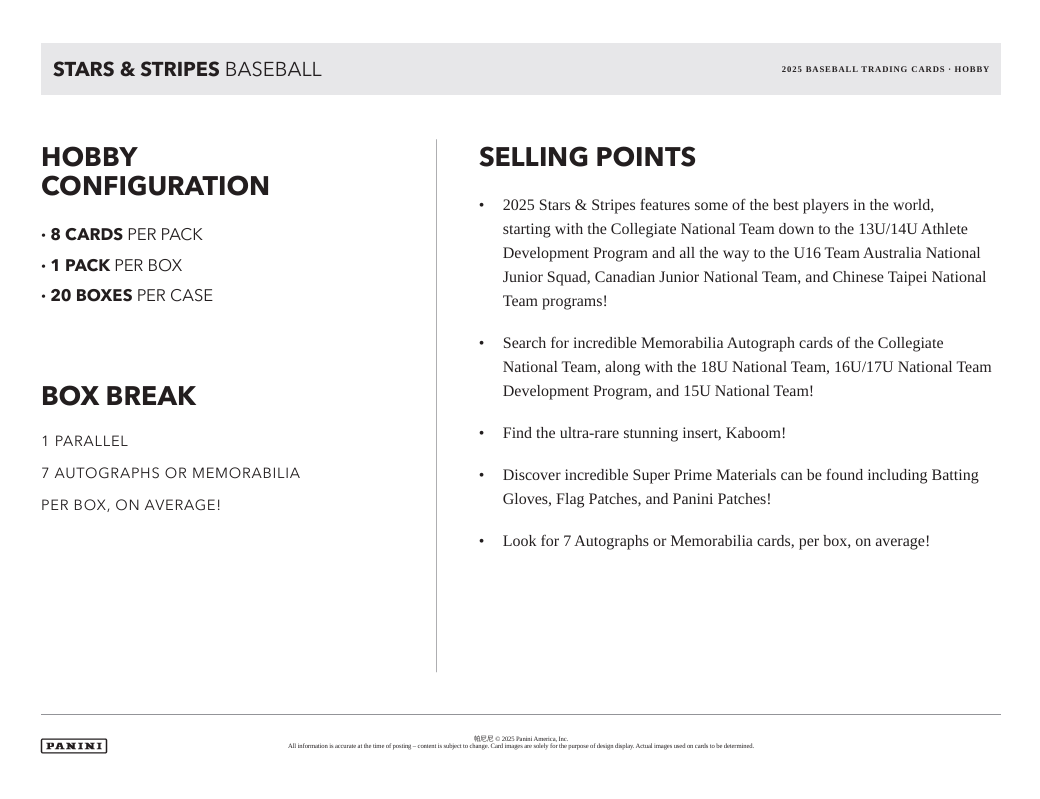 2025 Panini USA Stars & Stripes Baseball Hobby Box