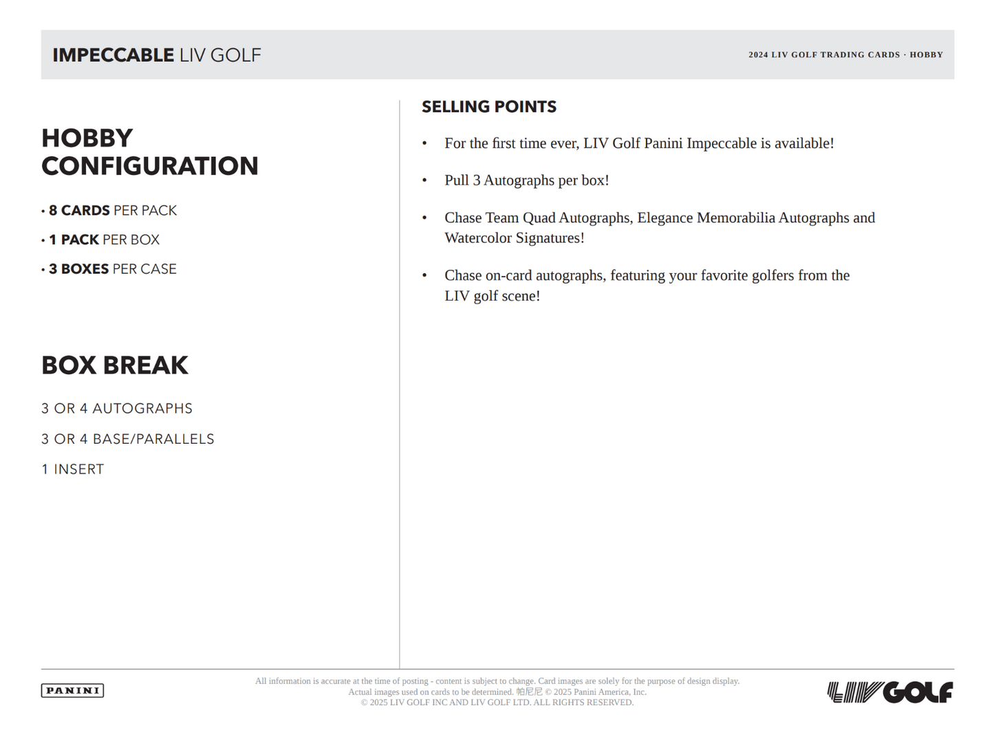 2024 Panini Impeccable LIV Golf Hobby Box