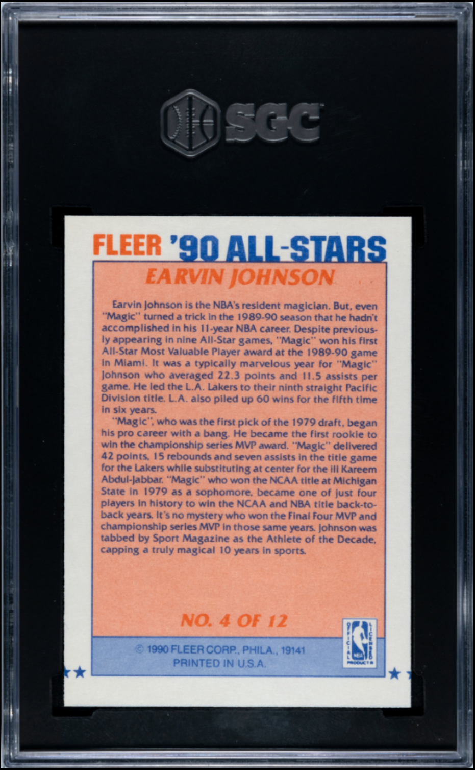 1990-91 Fleer All-Star #4 Magic Johnson SGC 9 - Back