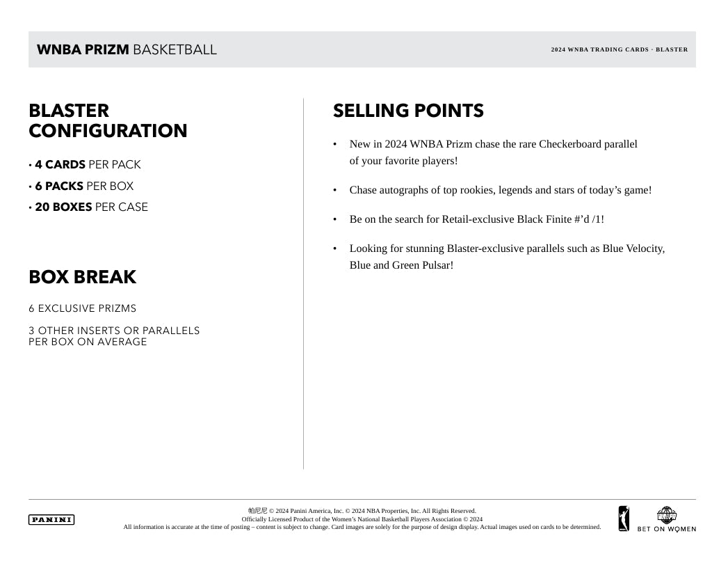 2024 Panini Prizm WNBA Basketball Blaster Box