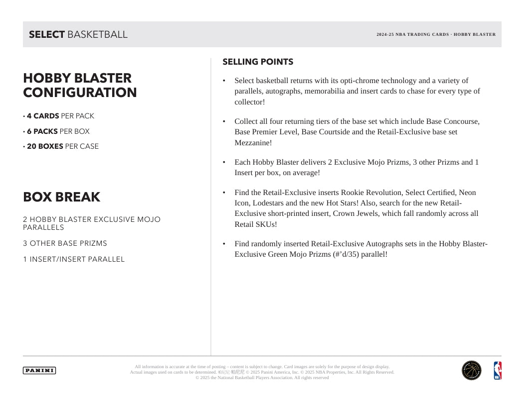 2024-25 Panini Select Basketball Hobby Blaster Box