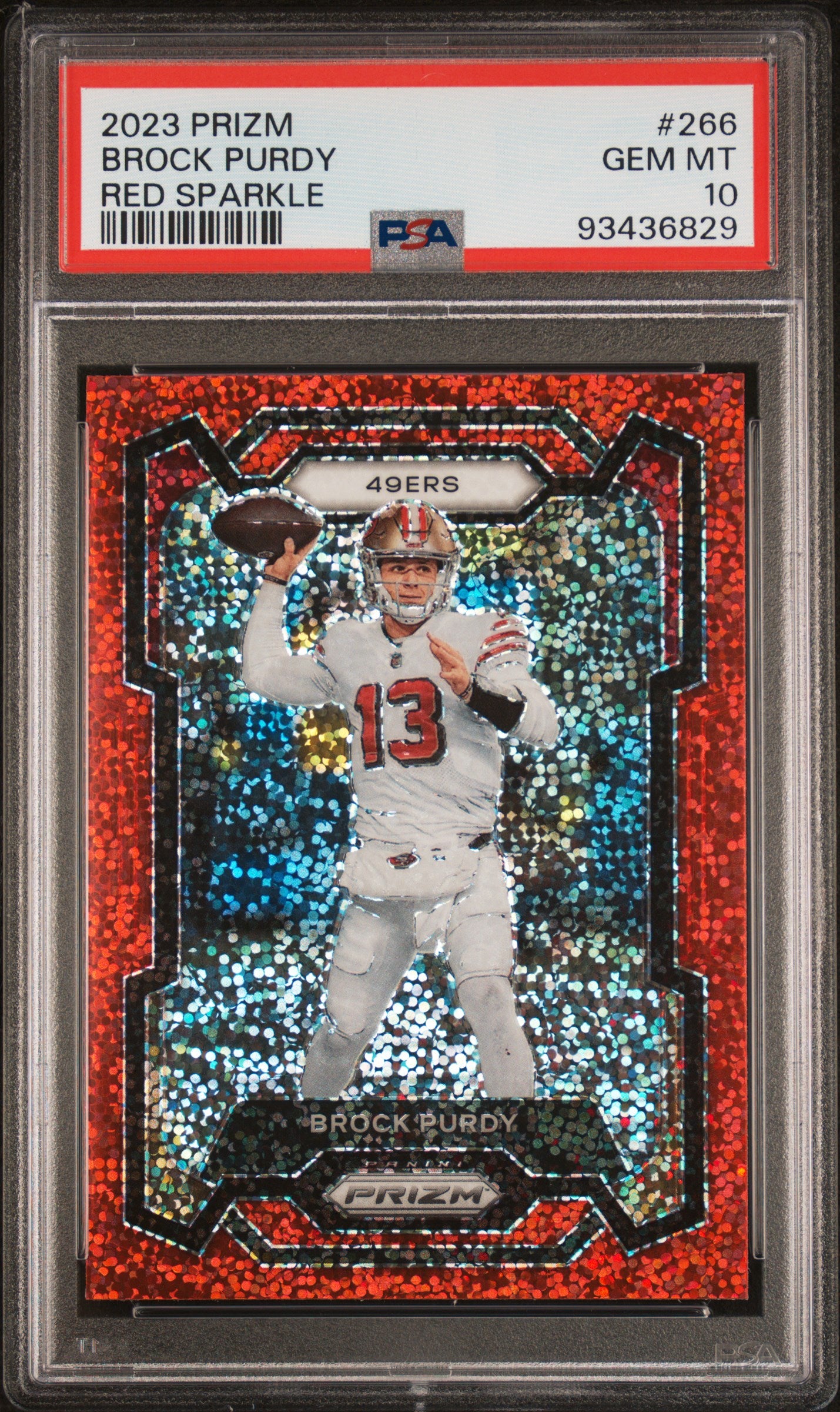 2023 Panini Prizm Red Sparkle Brock Purdy #266 PSA 10