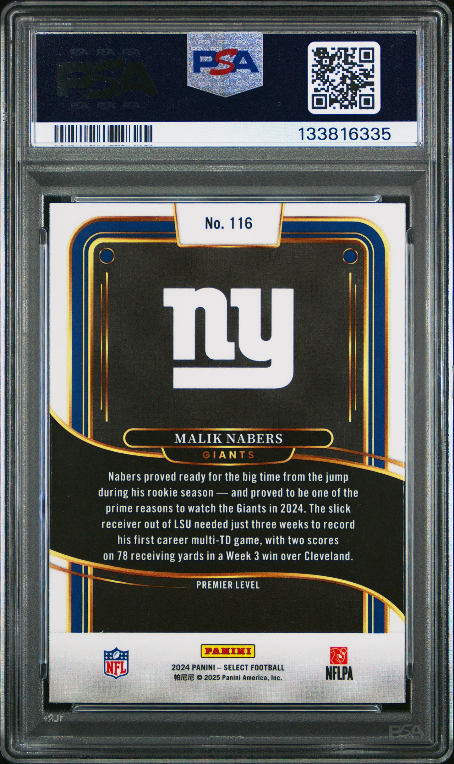 2024 Panini Select #116 Malik Nabers PSA 10