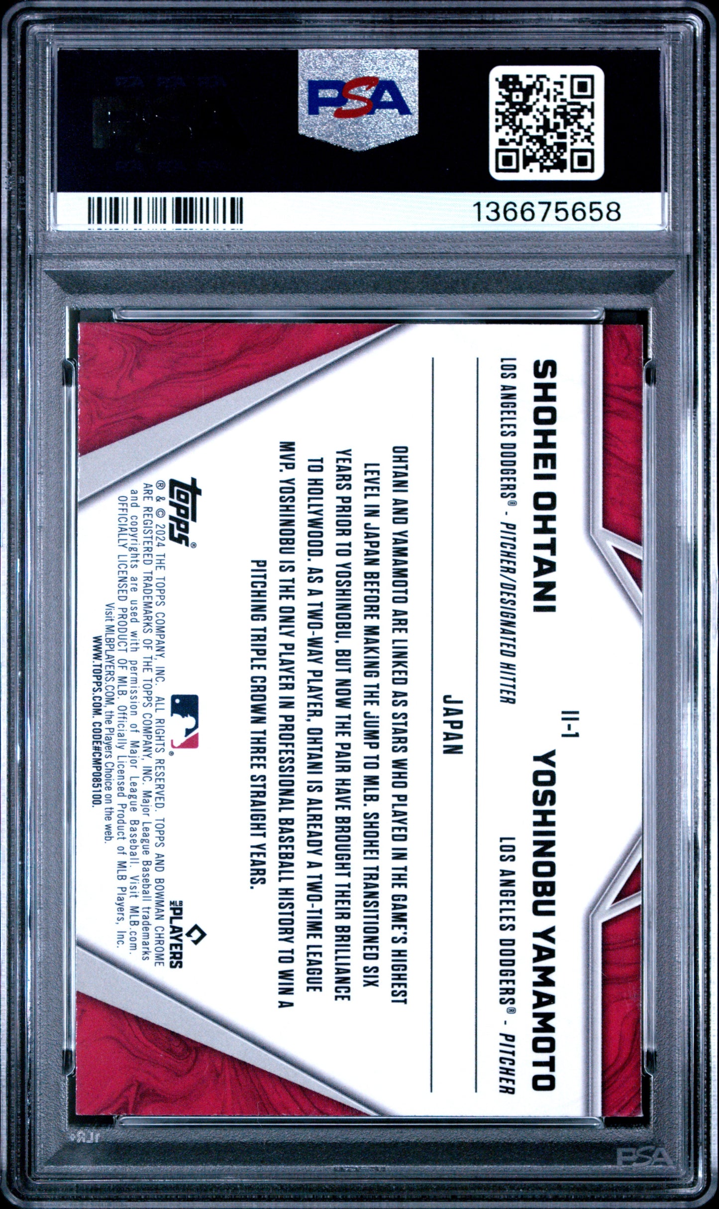 2024 Bowman Chrome International Impact #II-1 Shohei Ohtani / Yoshinobu Yamamoto PSA 9