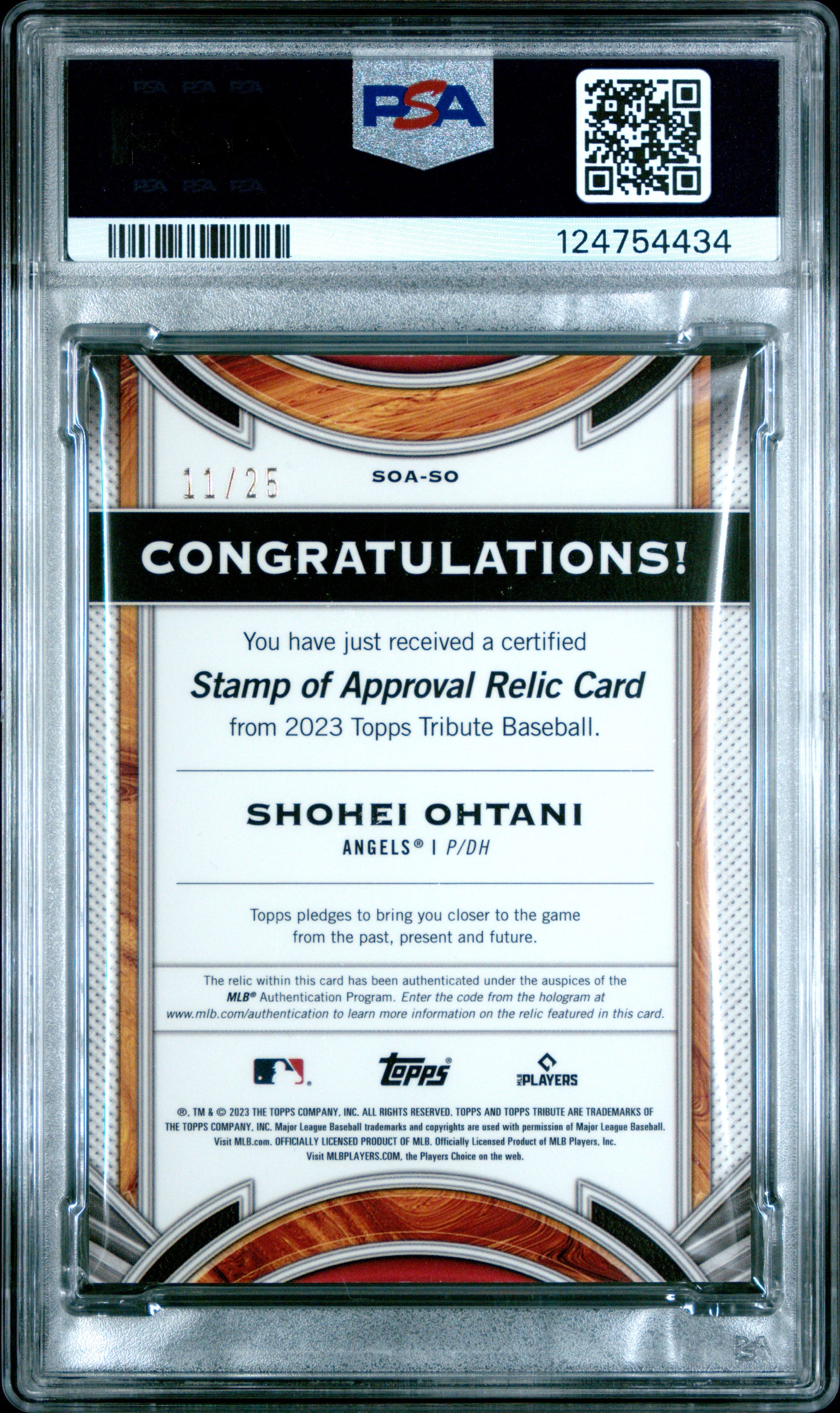 2023 Topps Tribute Stamp Of Approval Orange /25 Shohei Ohtani #SOA-SO PSA 10