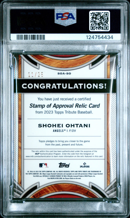 2023 Topps Tribute Stamp Of Approval Orange /25 Shohei Ohtani #SOA-SO PSA 10