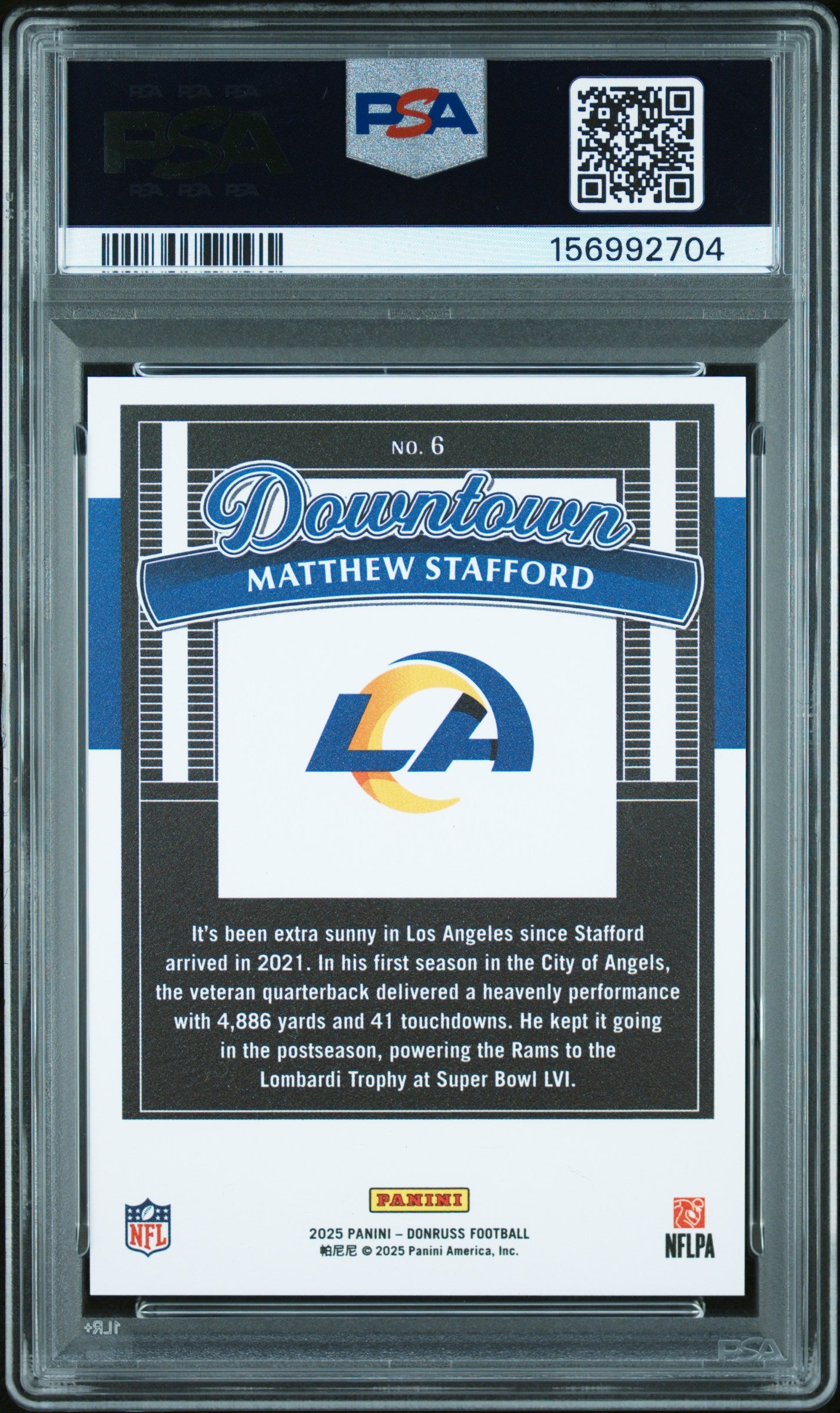 2025 Panini Donruss Downtown #6 Matthew Stafford PSA 10