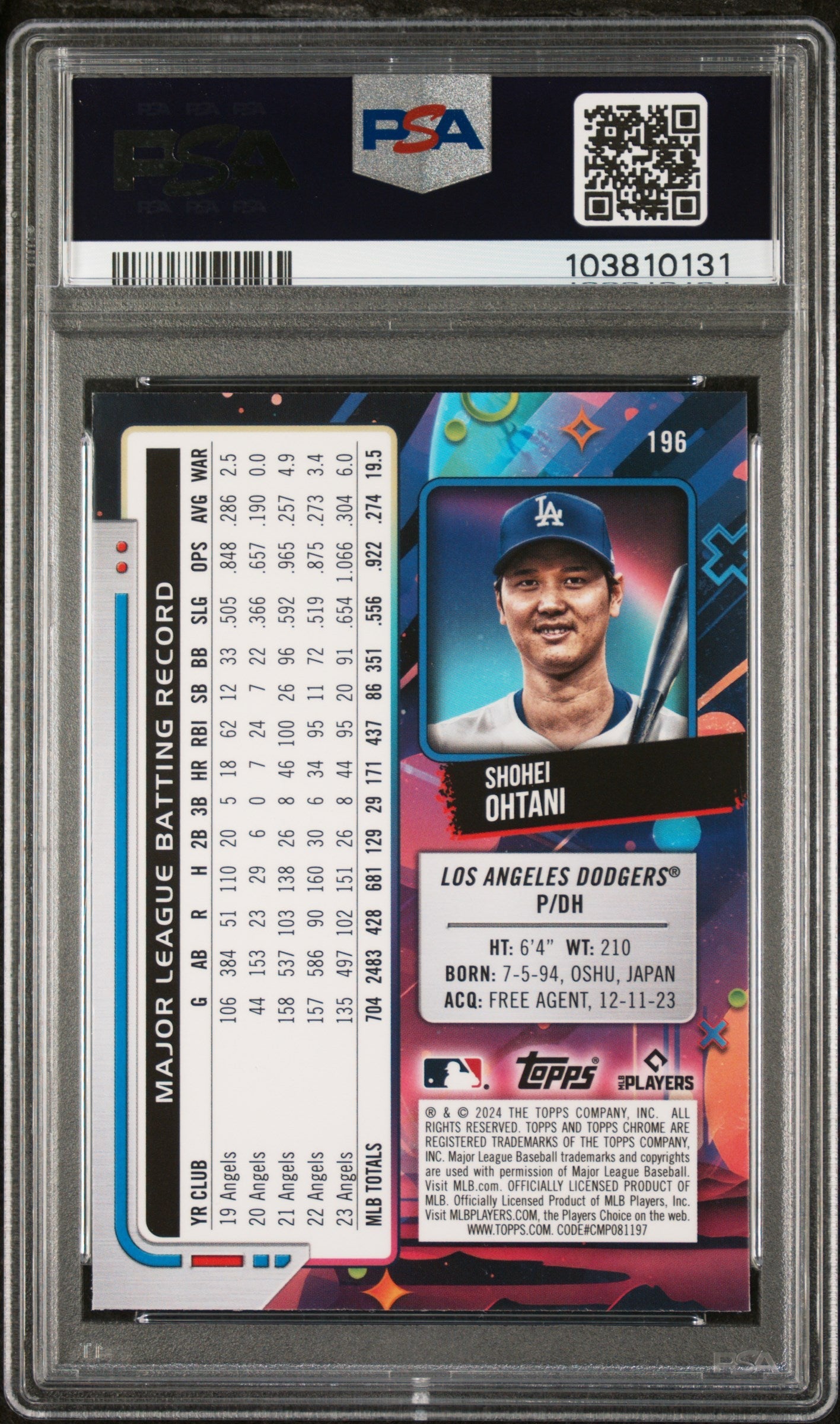 2024 Topps Chrome Cosmic Nucleus Refractor Shohei Ohtani #196 PSA 10