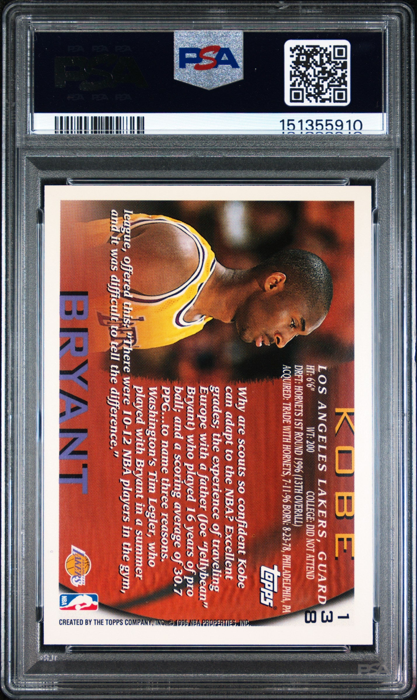 1996 Topps #138 Kobe Bryant PSA 10