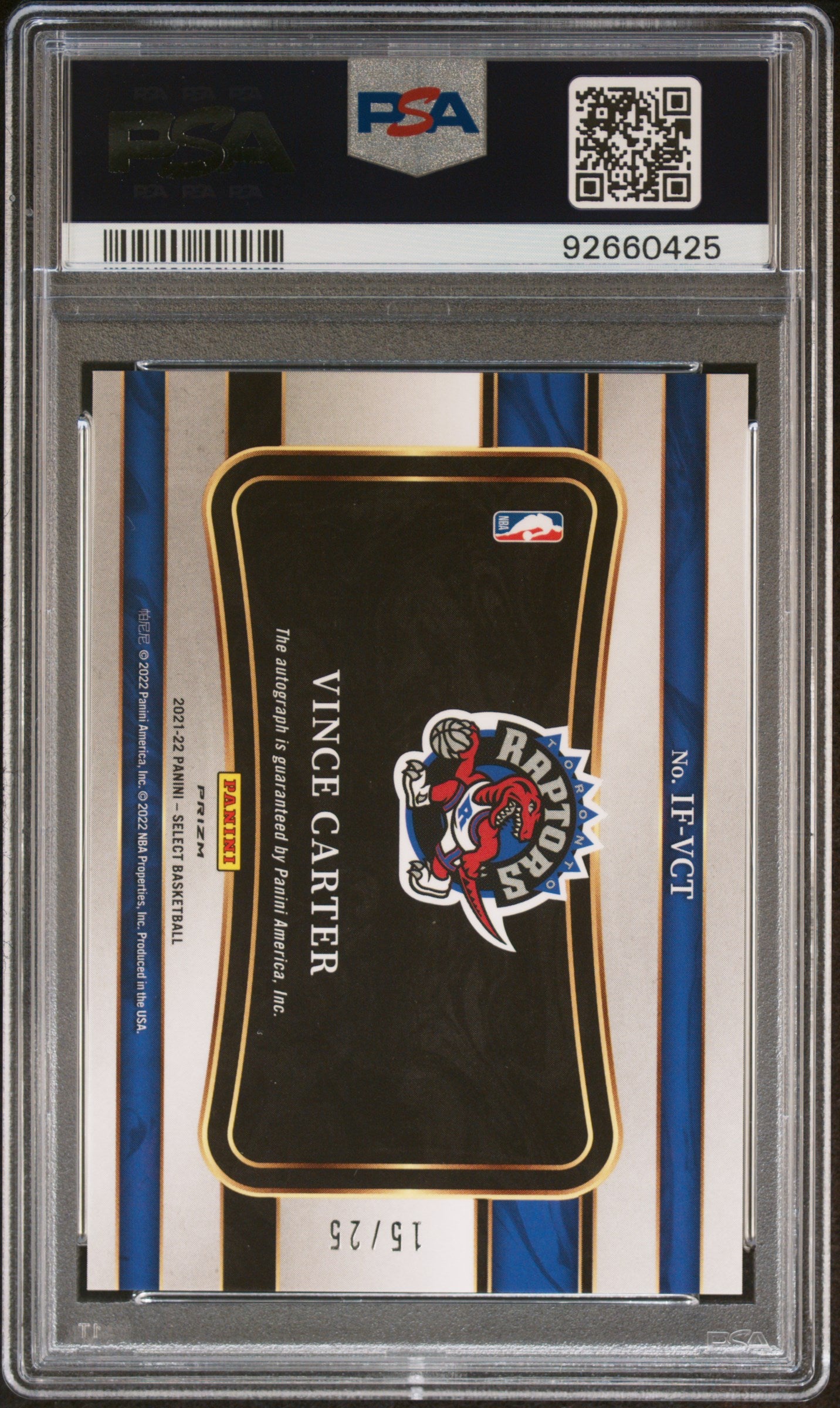 2021 Panini Select In Flight Signatures Tie-Dye Prizm /25 #IFVCT Vince Carter PSA 10