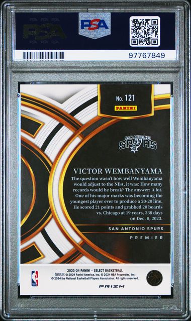 2023 Panini Select Red Cracked Ice #121 Victor Wembanyama PSA 10 Back