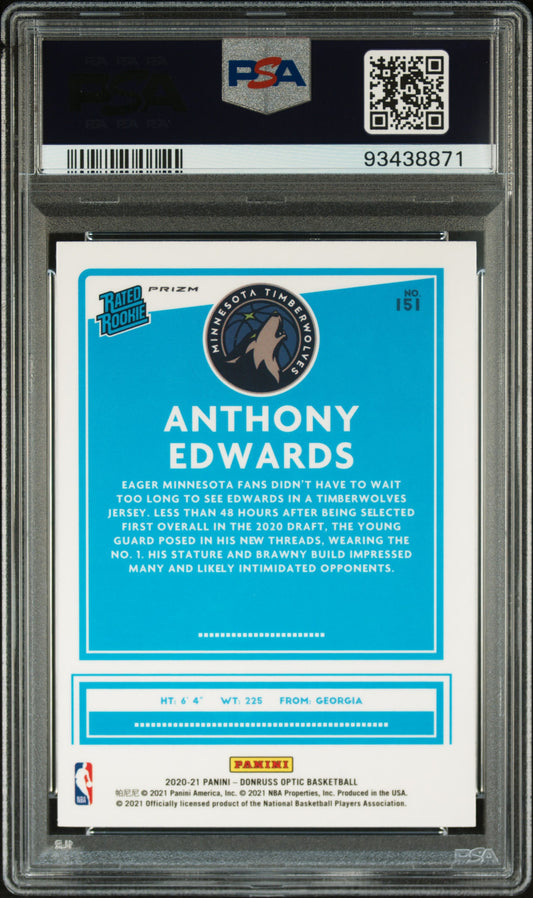 2020-21 Panini Donruss Optic Blue Velocity Anthony Edwards #151 PSA 10