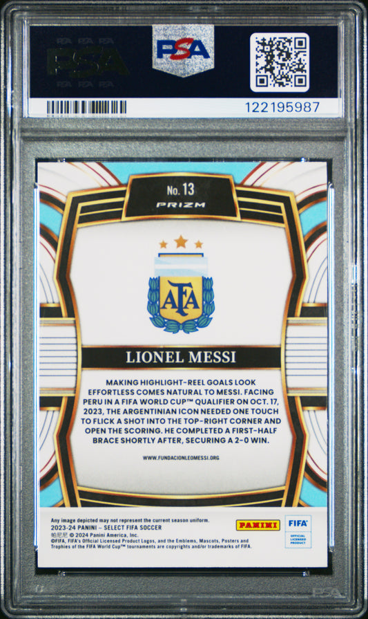 2023-24 Panini Select FIFA Equalizers Silver Lionel Messi #13 PSA 10