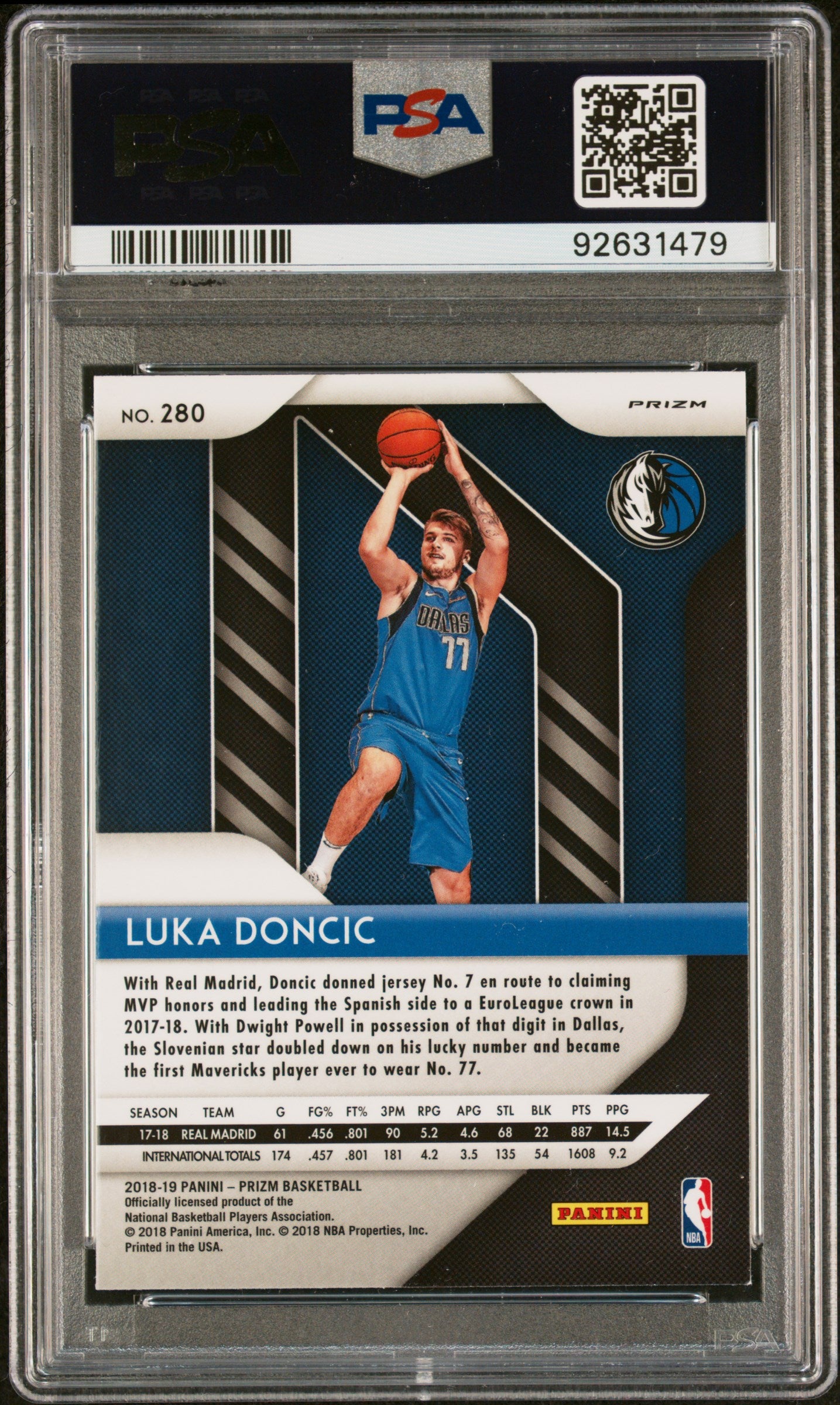 2018 Panini Prizm Silver Luka Doncic #280 PSA 9