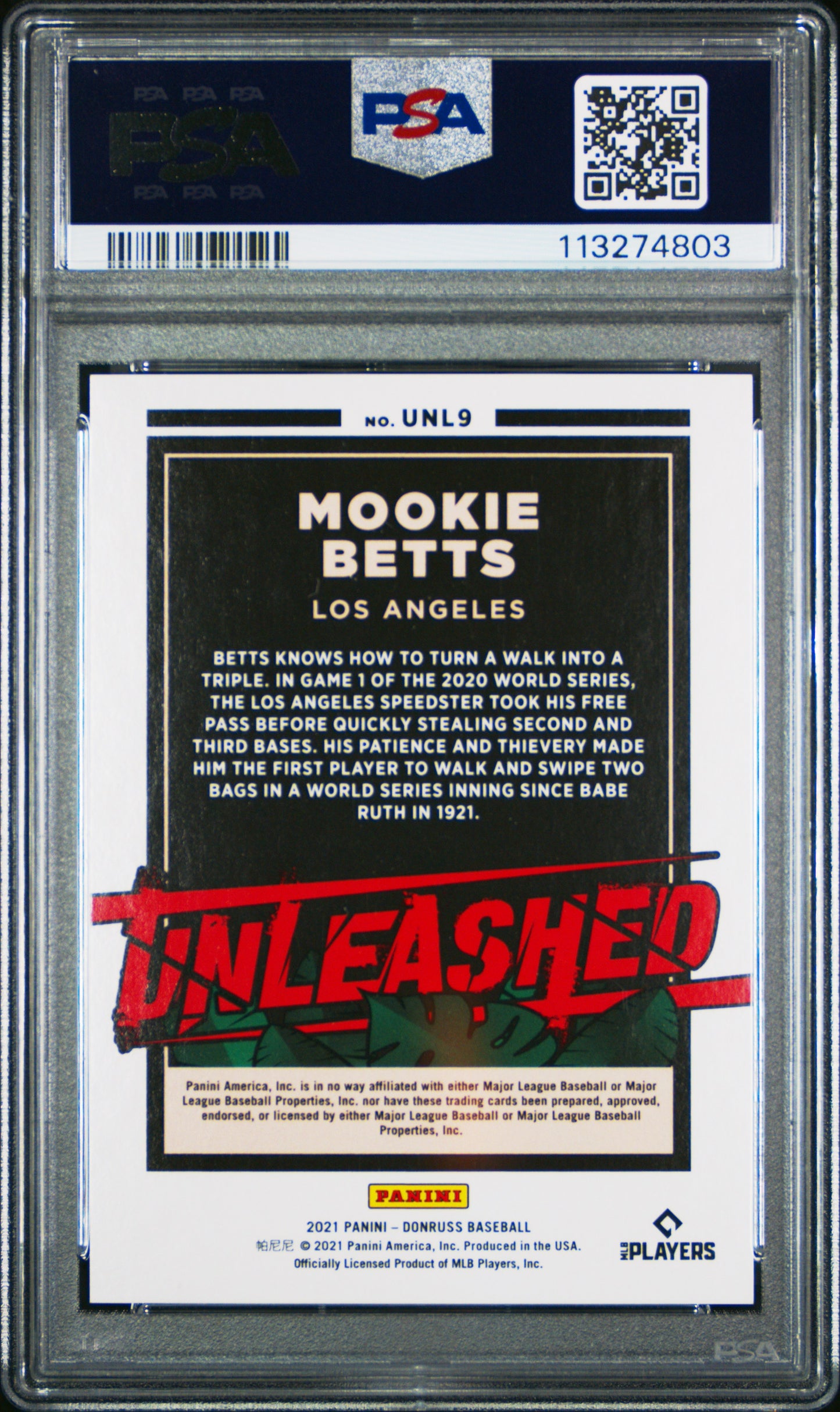 2021 Panini Donruss Unleashed Gold /99 Mookie Betts #UNL9 PSA 10