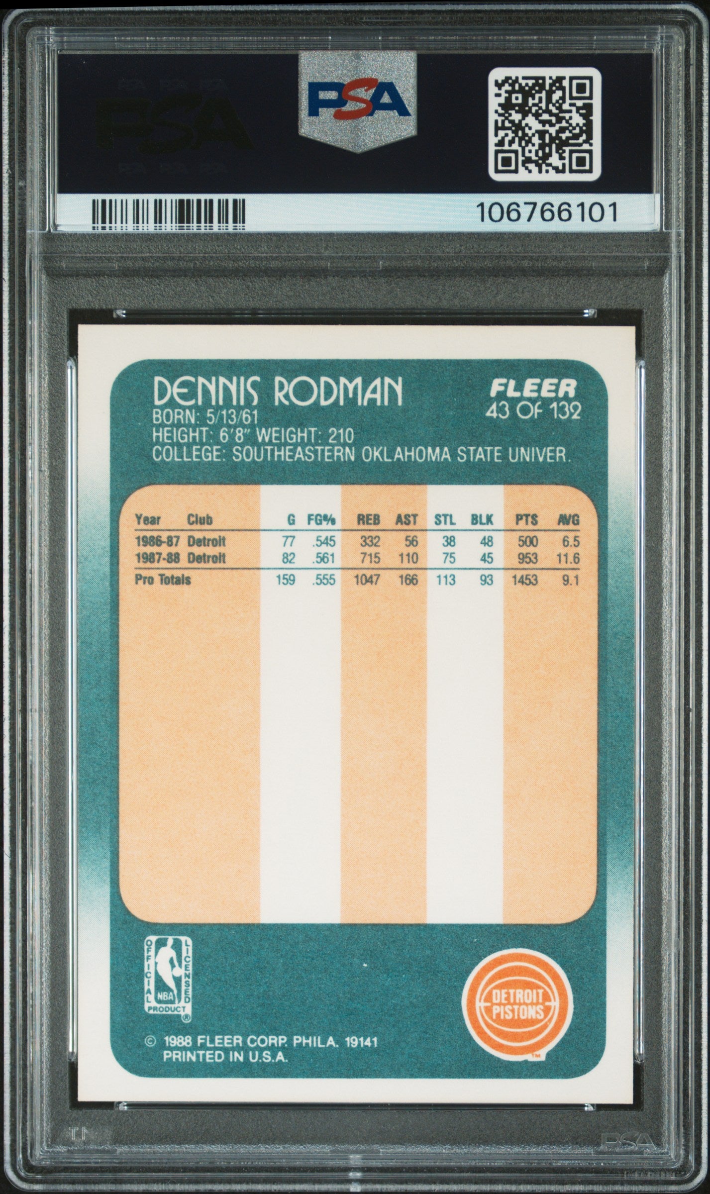 1988 Fleer Dennis Rodman #43 PSA 9