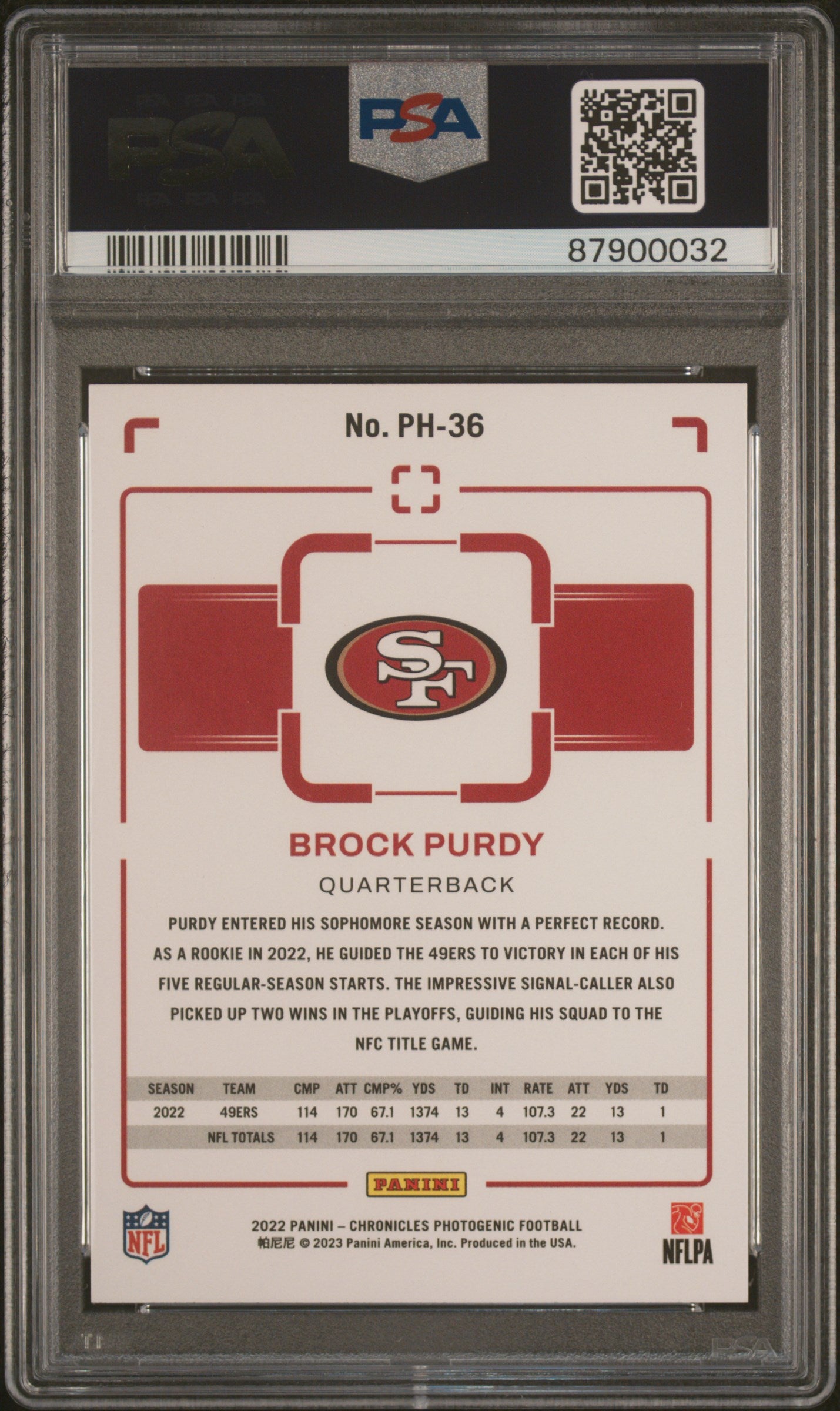 2022 Panini Chronicles Photogenic Brock Purdy #PH-36 PSA 10