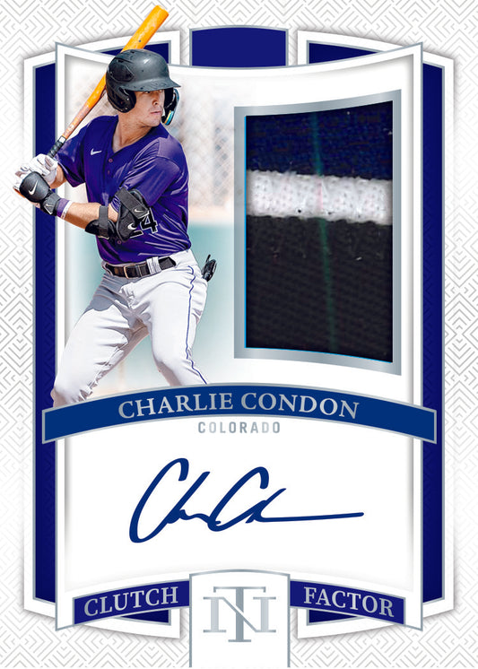 2025 Panini National Treasures Baseball Charlie Condon Patch Autograph Card