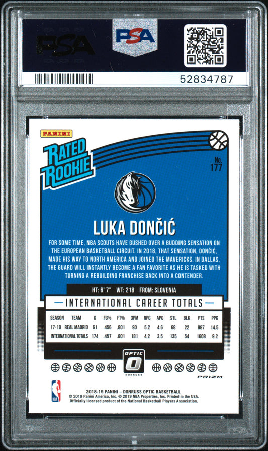 2018 Panini Donruss Optic Blue Velocity: #177 Luka Doncic (PSA 9)