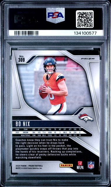 2024 Panini Prizm Lazer Prizm #309 Bo Nix PSA 9 - Back
