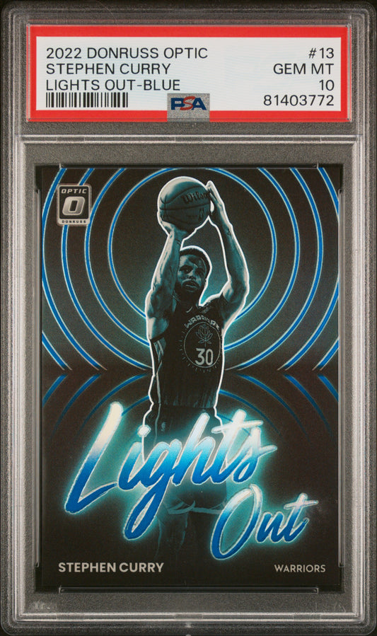 2022 Panini Donruss Optic Lights Out Blue /49: #13 Stephen Curry (PSA 10)