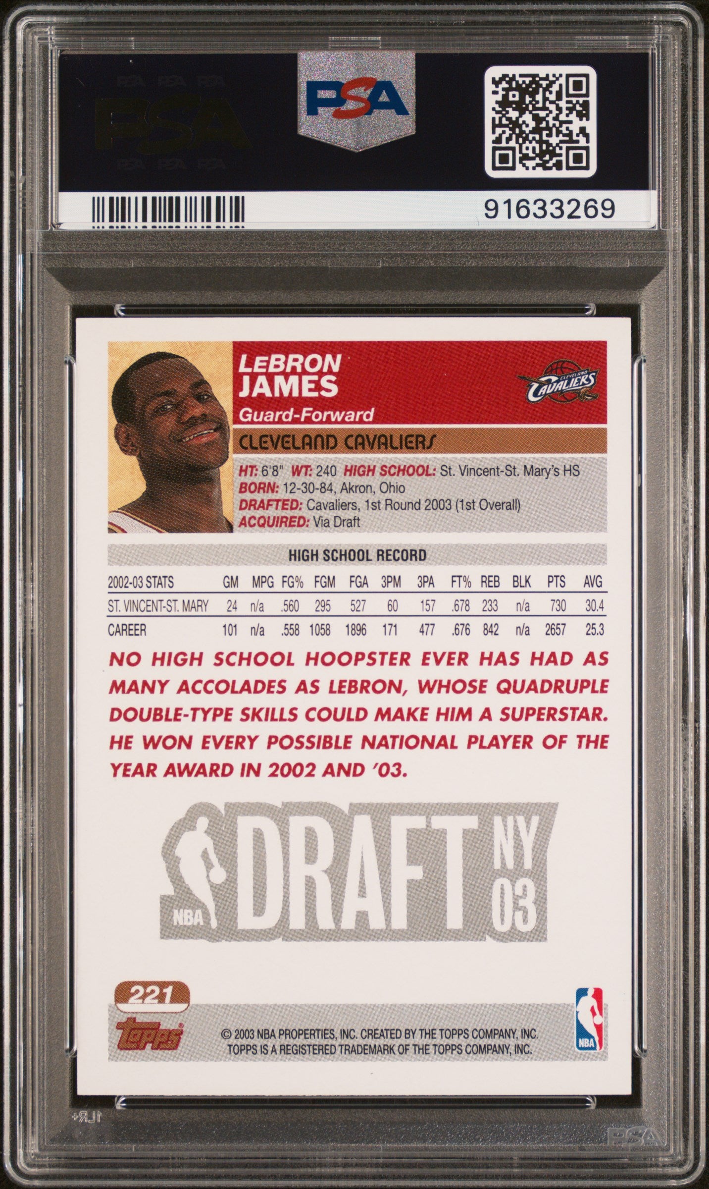 2003 Topps LeBron James Rookie Card #1 Draft Pick