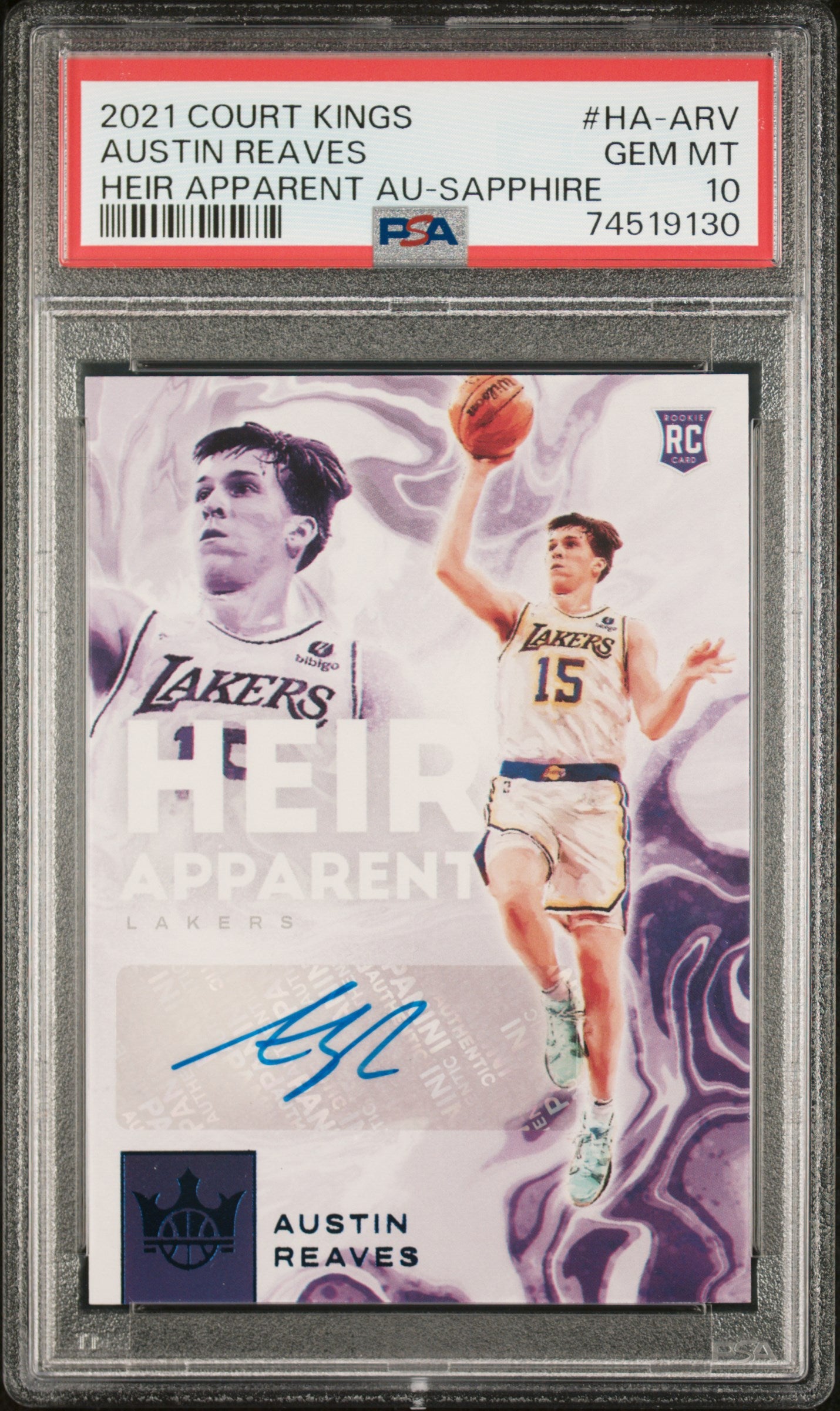 2021-22 Panini Court Kings Heir Apparent Autograph Sapphire /25 Austin Reaves #HA-ARV PSA 10