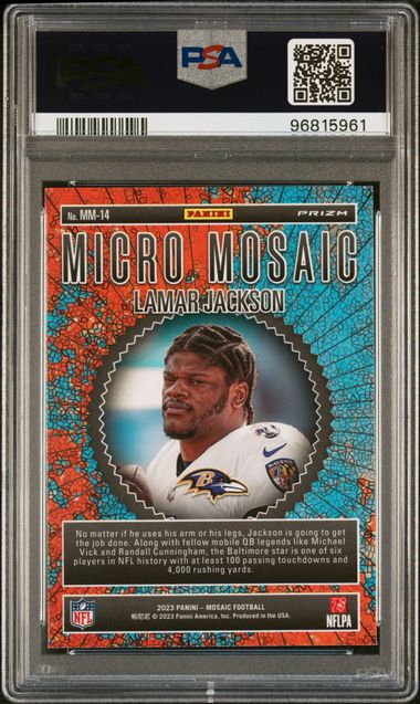 2023 Panini Mosaic Micro Mosaic #MM14 Lamar Jackson PSA 10 - Back