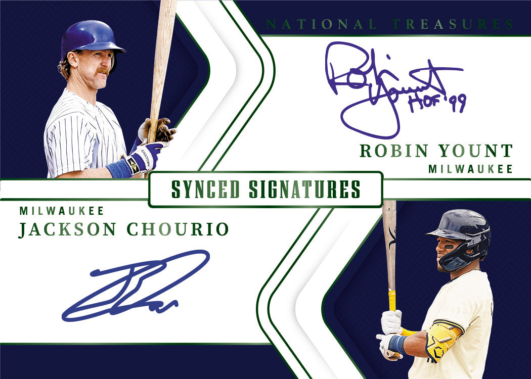2025 Panini National Treasures Baseball Synched Signatures Robin Yount and Jackson Chourio