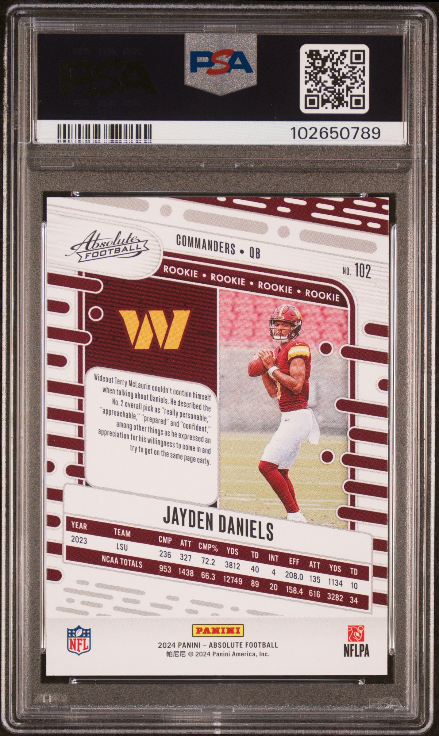 2024 Panini Absolute Red and Blue: #102 Jayden Daniels (PSA 9)