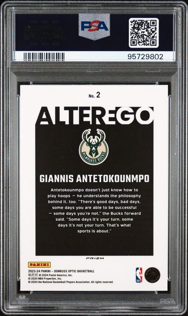 2023 Panini Donruss Optic Alter Ego #2 Giannis Antetokounmpo PSA 9 - Back