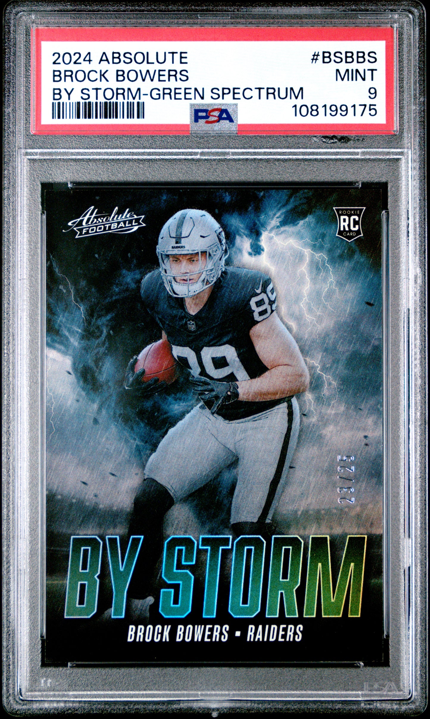 2024 Panini Absolute By Storm Green Spectrum /25 Brock Bowers #BS-BBS PSA 9