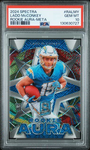 2024 Spectra Rookie Aura Meta /30 #RALMY Ladd McConkey PSA 10 - Front