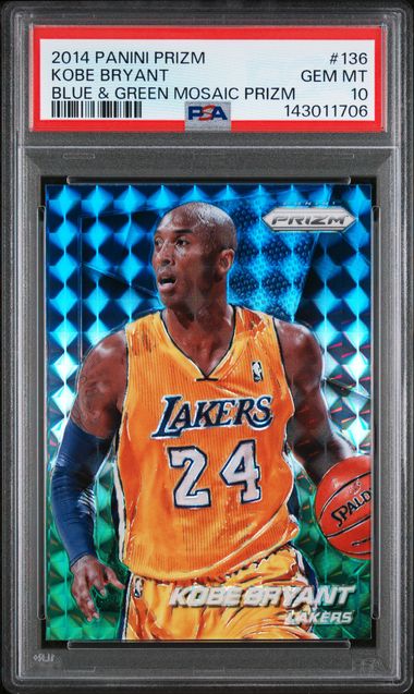 2014 Panini Prizm Blue & Green Mosaic Prizm #136 Kobe Bryant PSA 10 - Front
