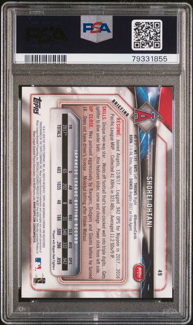 2018 Bowman #49 Shohei Ohtani PSA 9 - Back