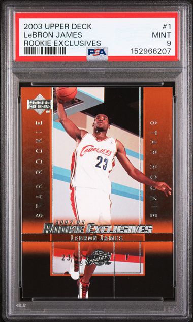 2003 Upper Deck Rookie Exclusives #1 Lebron James PSA 9 - Front