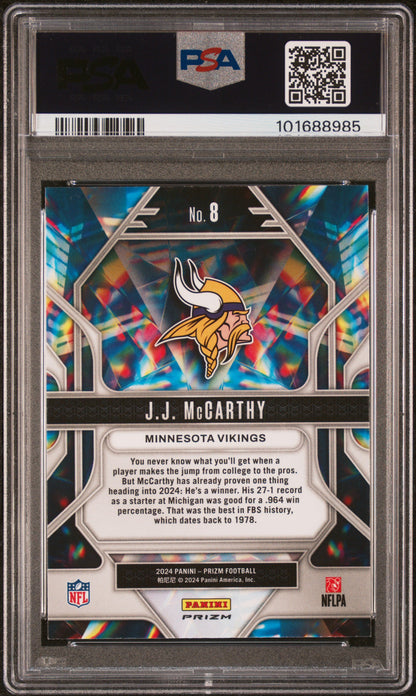 2024 Panini Prizm Prizmatic Silver #8 JJ McCarthy PSA 10 - Back