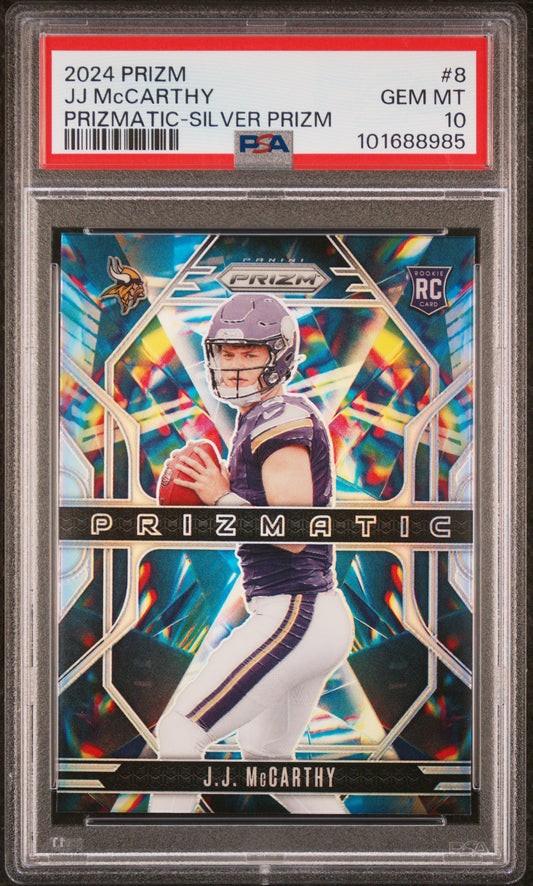 2024 Panini Prizm Prizmatic Silver #8 JJ McCarthy PSA 10 - Front