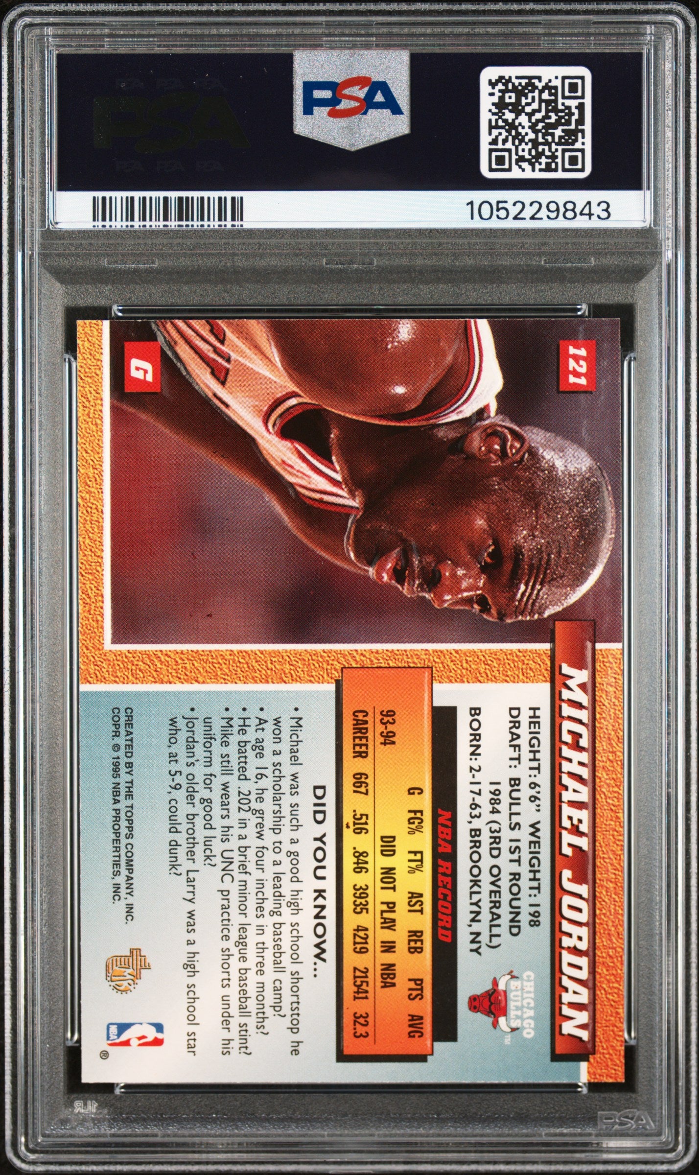 1994 Topps Embossed #121 Michael Jordan PSA 8 Bulls Card - Back