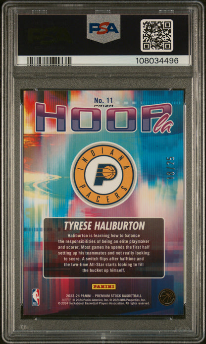 2023 Panini Hoops Premium Hoopla Blue /25 Haliburton PSA 9 - Back