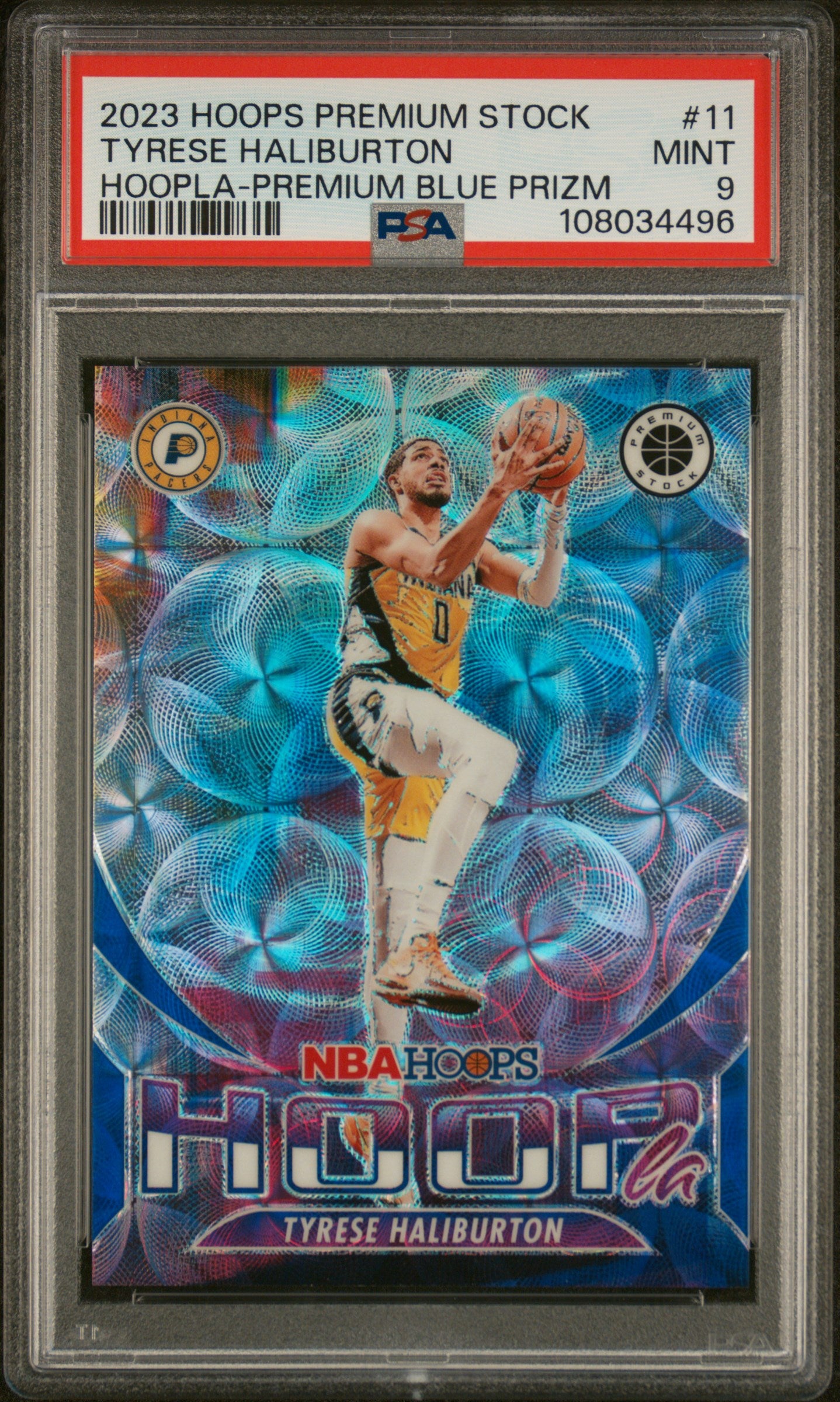 2023 Panini Hoops Premium Hoopla Blue /25 Haliburton PSA 9 - Front