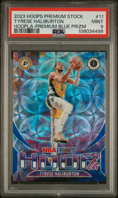 2023 Panini Hoops Premium Hoopla Blue /25 Haliburton PSA 9 - Front
