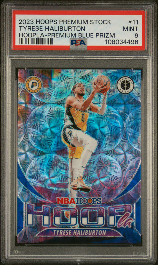 2023 Panini Hoops Premium Hoopla Blue /25 Haliburton PSA 9 - Front
