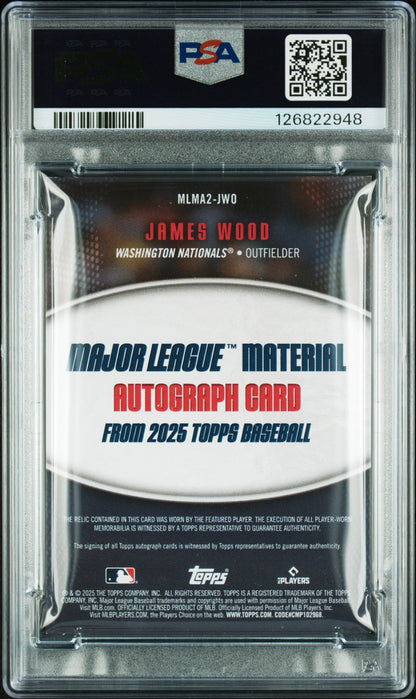 2025 Topps Major League Material Auto /50 James Wood PSA 8 - Back